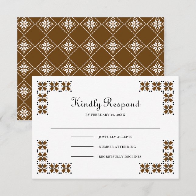 Brown and Black Ukrainian Embroidery Wedding RSVP Karte (Vorne/Hinten)