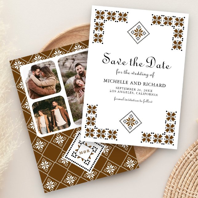 Brown and Black Ukrainian Embroidery Wedding Save The Date (Von Creator hochgeladen)