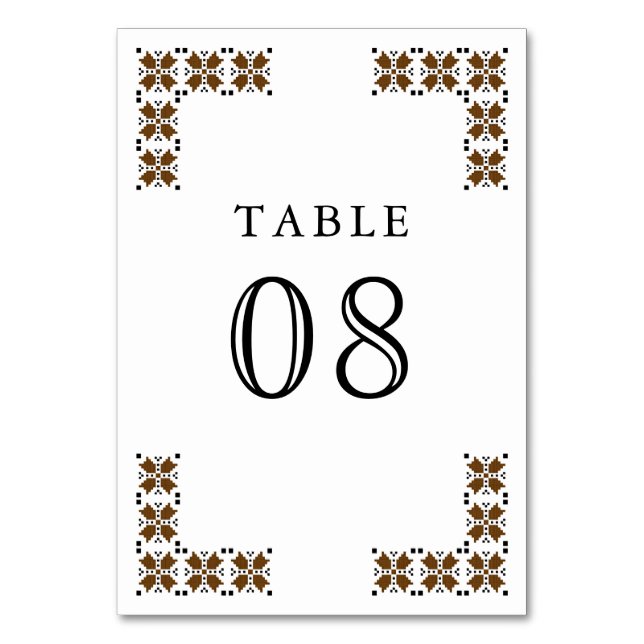 Brown and Black Ukrainian Embroidery Wedding Tischnummer (Vorderseite)
