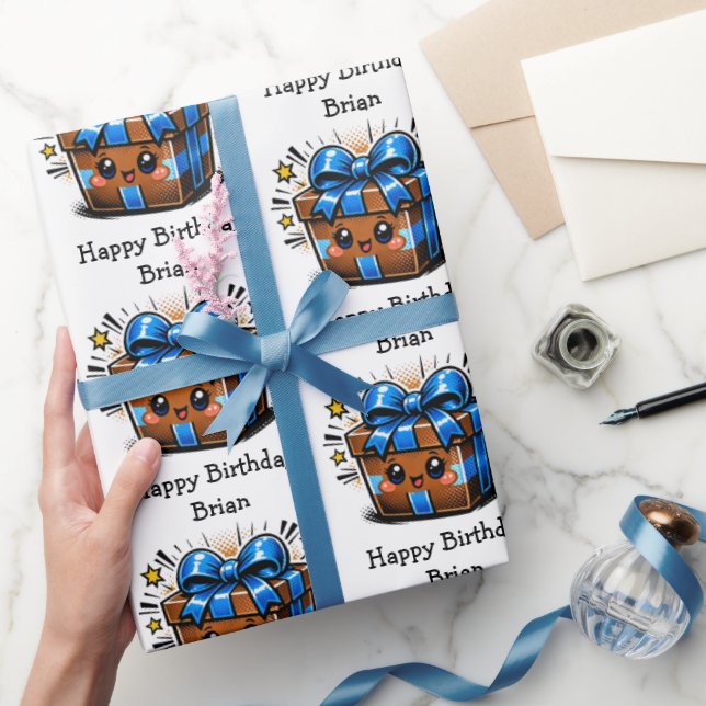 Brown and Blue Personalized Happy Birthday Geschenkpapier (Schenken)