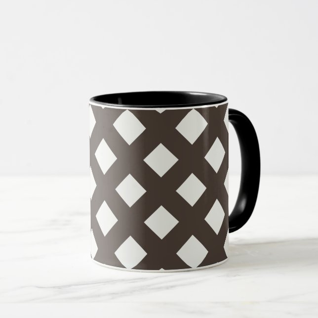 Brown and Cream Gingham Pattern Tasse (VorderseiteRechts)