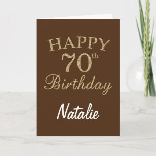 Brown and Gold Glitter 70th Birthday Card Karte