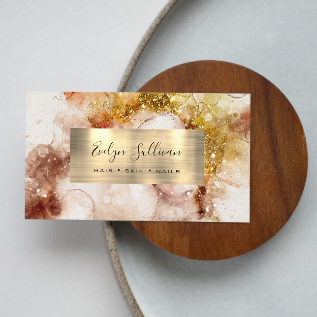 Brown and Gold Watercolor Business Card Visitenkarte (Von Creator hochgeladen)