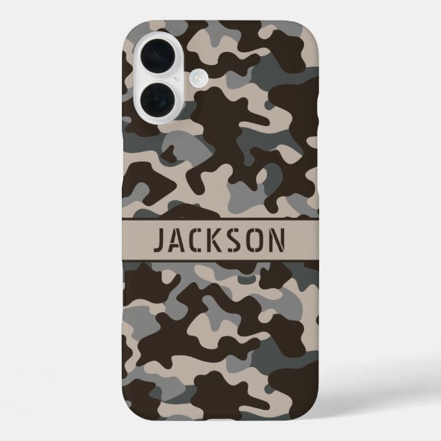 Brown and Gray Camouflage Personalized iPhone 16 Plus Hülle (Rückseite)
