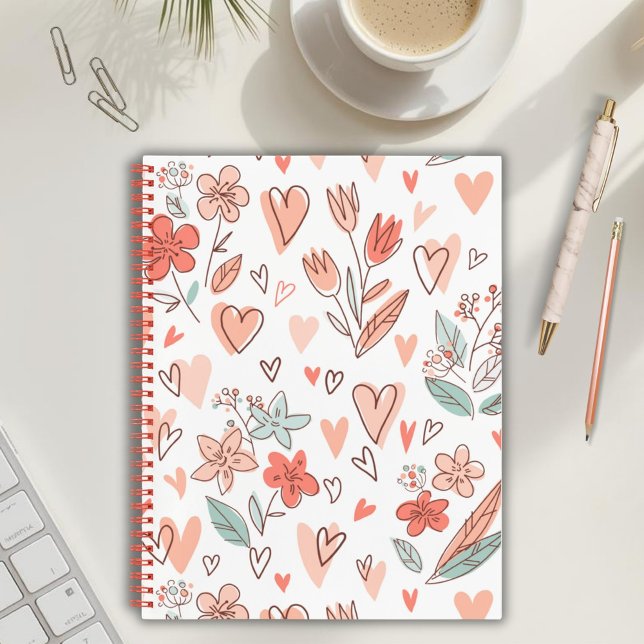Brown and Pink Floral Heart Notebook Notizbuch (Von Creator hochgeladen)