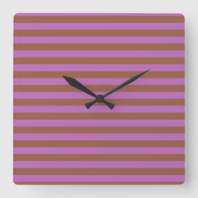 Brown and Purple Stripes Quadratische Wanduhr (Vorderseite)