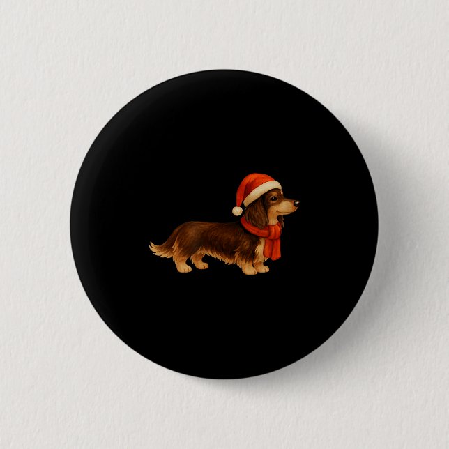 Brown And Tan Christmas Dachshund Santa Hat  Button (Vorderseite)