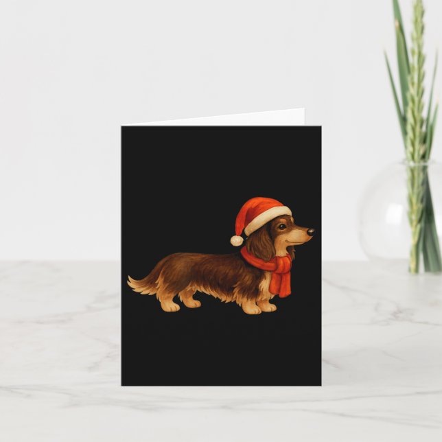 Brown And Tan Christmas Dachshund Santa Hat  Karte (Vorderseite)