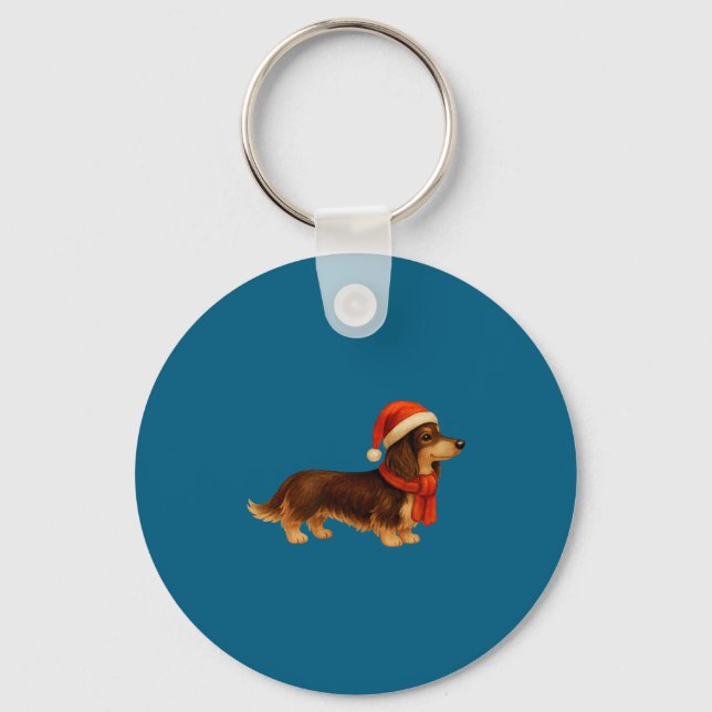 Brown And Tan Christmas Dachshund Santa Hat  Schlüsselanhänger (Vorderseite)