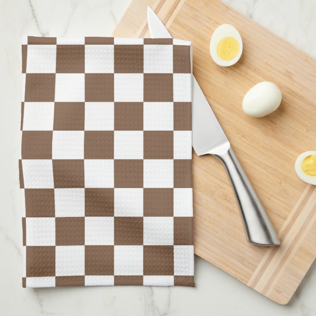 Brown and White Checkered Kittuch Geschirrtuch (Viertel Falte)