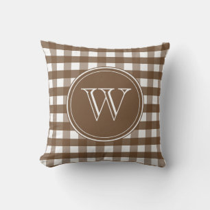 Brown and White Gingham Monogram Kissen