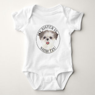 Brown and White Shih Tzu Big Sister Baby Strampler