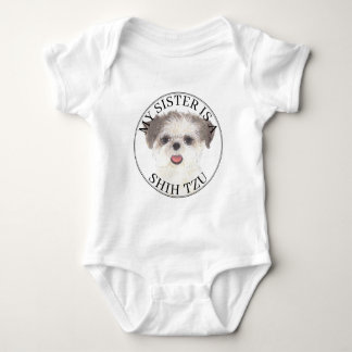Brown and White Shih Tzu Big Sister Baby Strampler