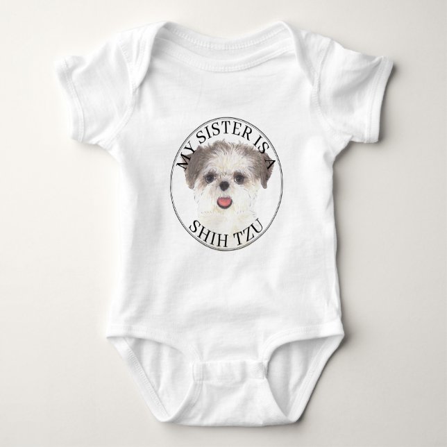 Brown and White Shih Tzu Big Sister Baby Strampler (Vorderseite)