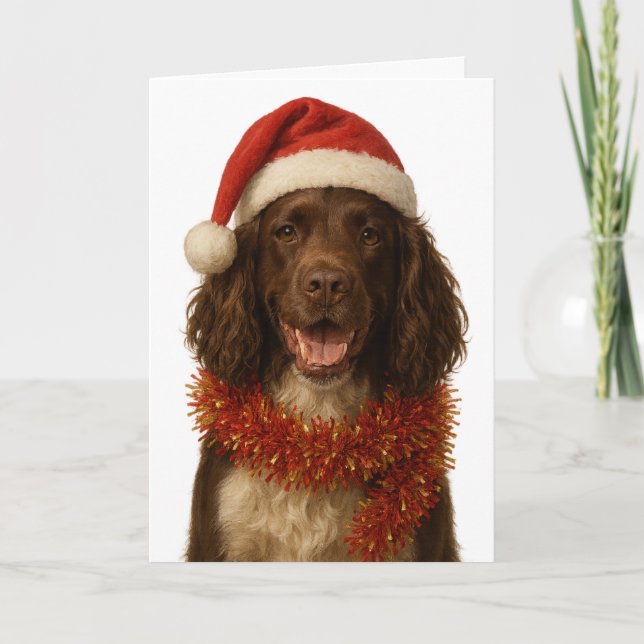 Brown and white Sprocker Spaniel Christmas card Karte (Vorderseite)