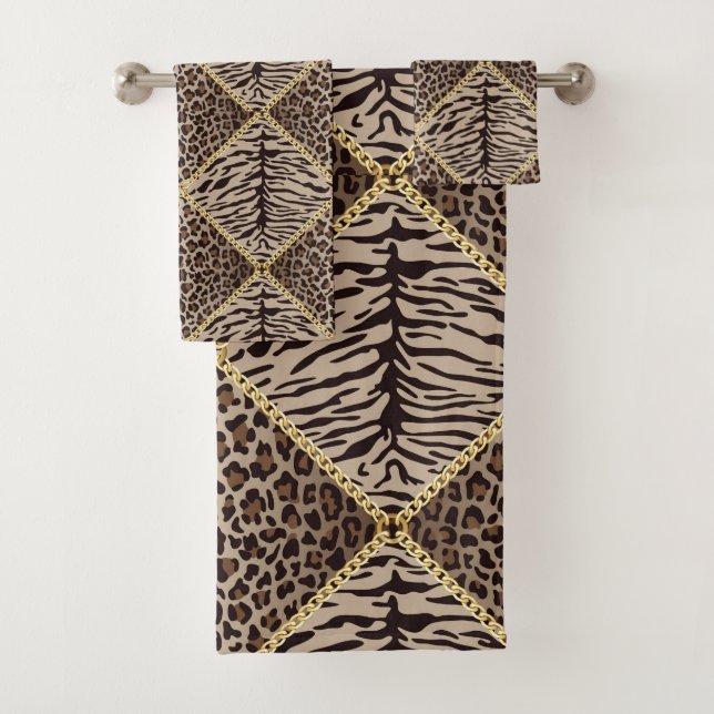 Brown Animal Print Handtuch Set (Insitu)