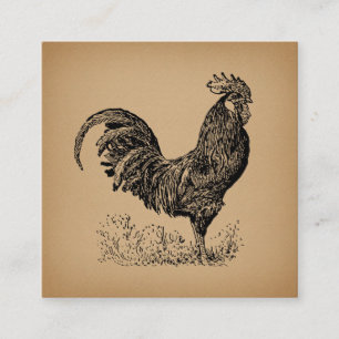 Brown Antique Rooster Illustration Hühnerparadies Begleitkarte