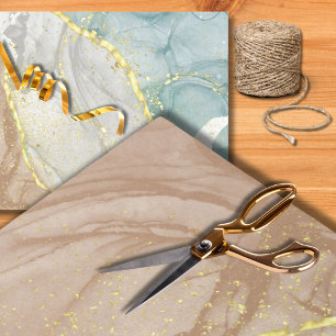 Brown & Aqua Alcohol Tinte Muster Gold Inlay Seidenpapier