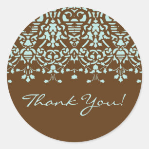 Brown & Aqua Blue Damask Danke Sticker