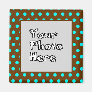Brown Aqua Polka Dots Foto Rahmen Magnet