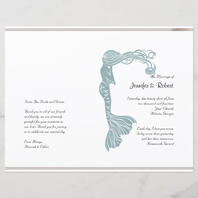 Brown Aquamarin Art Deco Posh Wedding Programm (Vorderseite)