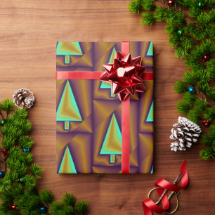 Brown Aquamarin Metallic Trees Puffy Geschenkpapier