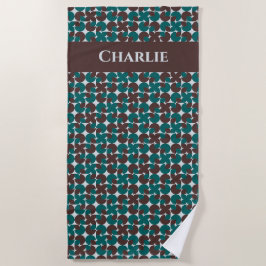 Brown & Aquamarin Retro "70er Motifs Personalisier Strandtuch