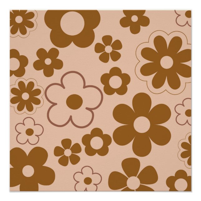 Brown Autumn Retro Y2K Hippie Blume Glossy Poster (Vorderseite)