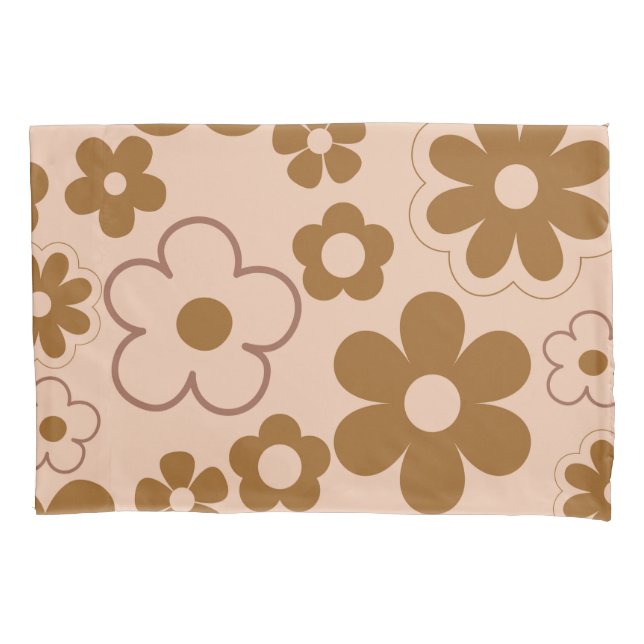 Brown Autumn Retro Y2K Hippie Blume Muster Kissenbezug (Vorderseite)