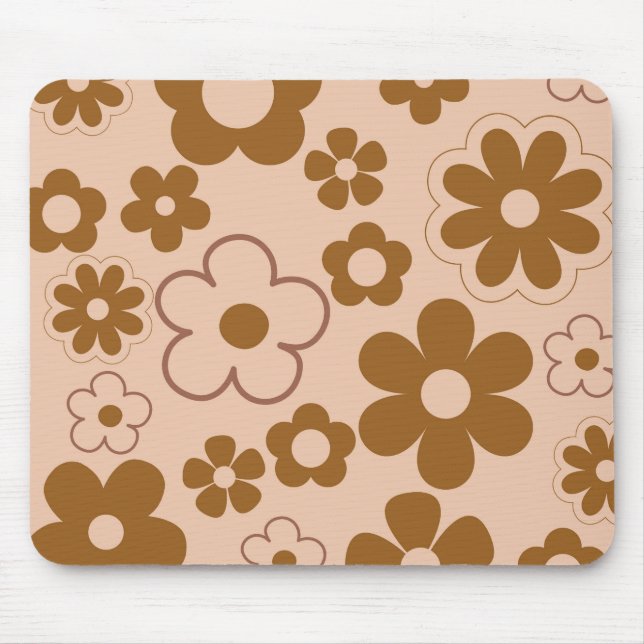 Brown Autumn Retro Y2K Hippie Blume Muster Mousepad (Vorne)
