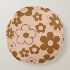 Brown Autumn Retro Y2K Hippie Blume Muster Rundes Kissen
