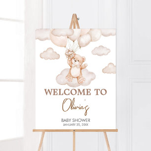 Brown Baby Bear Balloon Baby Dusche Willkommen Poster