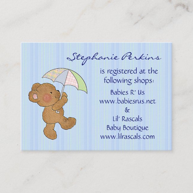 Brown Baby Bear Dusche Registrierungskarten Begleitkarte (Vorderseite)
