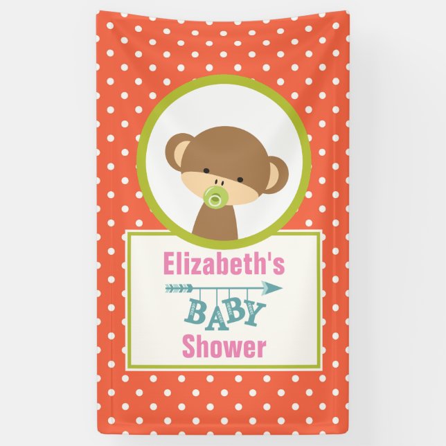 Brown Baby Monkey mit Schnuller Baby Dusche Banner (Vertikal)