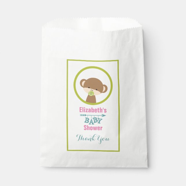 Brown Baby Monkey mit Schnuller Baby Dusche Danke Geschenktütchen (Vorderseite)
