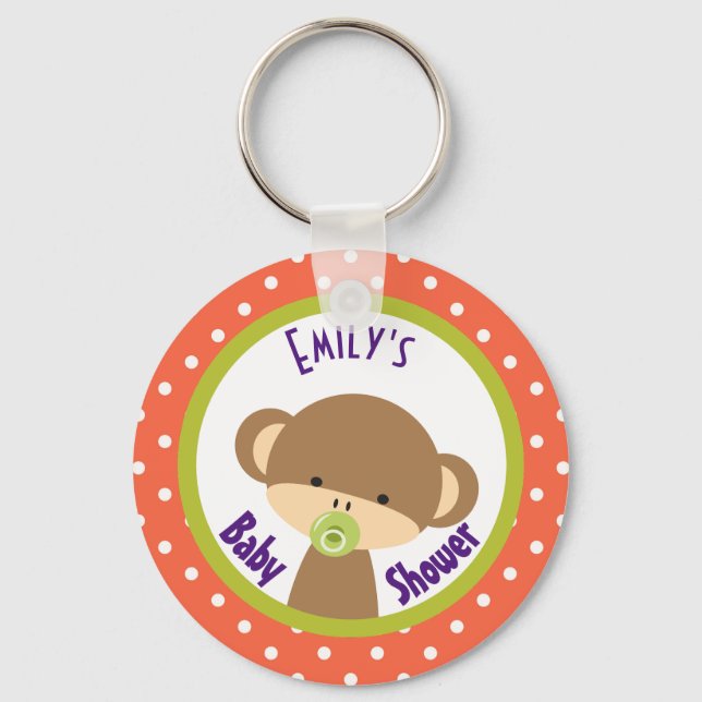 Brown Baby Monkey mit Schnuller Baby Dusche Schlüsselanhänger (Vorderseite)