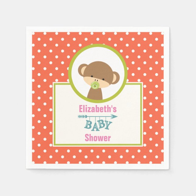 Brown Baby Monkey mit Schnuller Baby Dusche Serviette (Vorderseite)