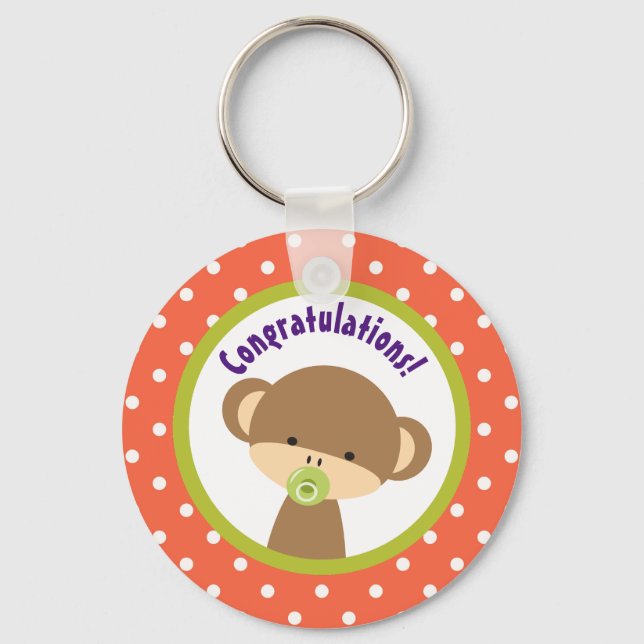 Brown Baby Monkey mit Schnuller Herzlichen Glückwu Schlüsselanhänger (Vorderseite)