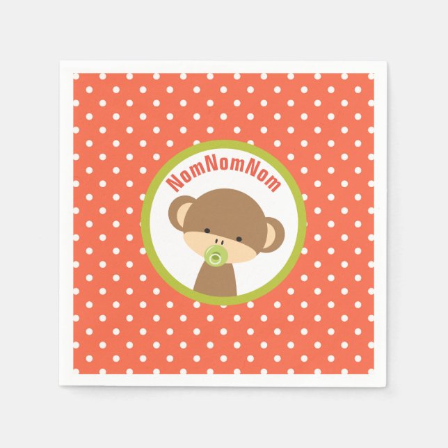Brown Baby Monkey mit Schnuller NomNomNom Serviette (Vorderseite)