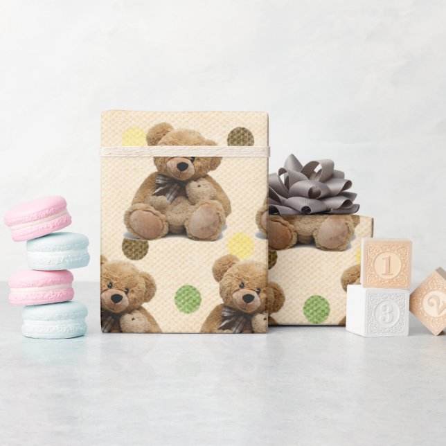 Brown Baby Teddy Bears auf Polka Dots Geschenkpapier (Babyparty)