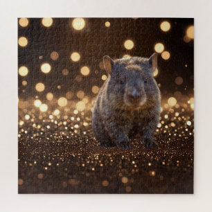 Brown Baby Wombat on Brown Bokeh Bliss,