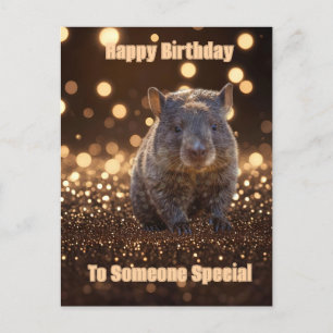Brown Baby Wombat on Brown Bokeh Bliss, Postkarte