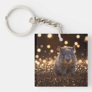 Brown Baby Wombat on Brown Bokeh Bliss, Schlüsselanhänger
