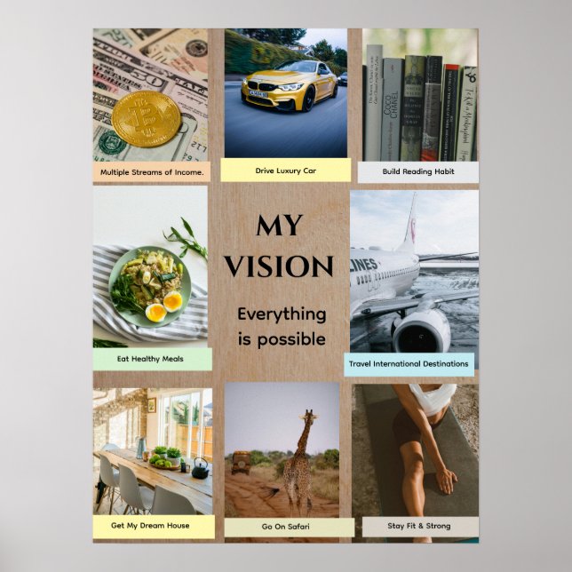 Brown Back & Light Color Note Vision Board Poster (Vorne)