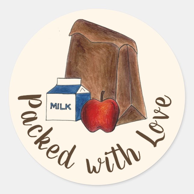 Brown Bag School Lunch mit Liebe Runder Aufkleber (Vorderseite)