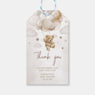 Brown Balloon Bear Baby Shower Fevor Tags Geschenkanhänger