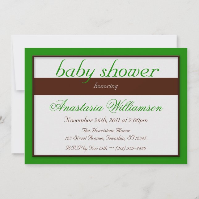 Brown bande vert foncé bébé douche Invitations (Devant)