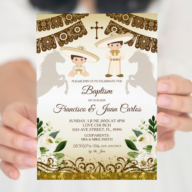 Brown Baptême Boys Mexicain Fiesta Invitation (Créateur téléchargé)