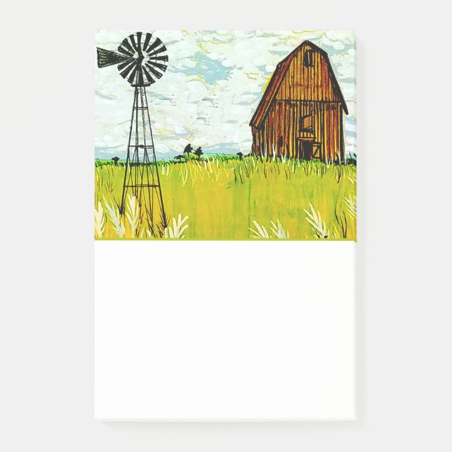 Brown Barn Summer Landschaft Post-It Notes Klebezettel (Vorderseite)