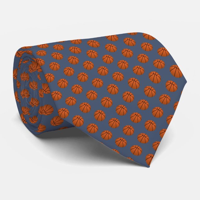 Brown Basketball Balls on Blue Jeans Blue Krawatte (Gerollt)